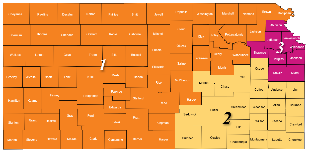 Map of Kansas with LTSS Provider Representatives Regions